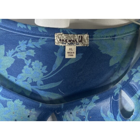 XL One World Blue Floral Woman Top Round Neck - Picture 5 of 8